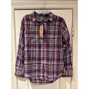 Jack's Girlfriend Size Large Blouse Shirt Lightweight Plaid Flannel Button NWT